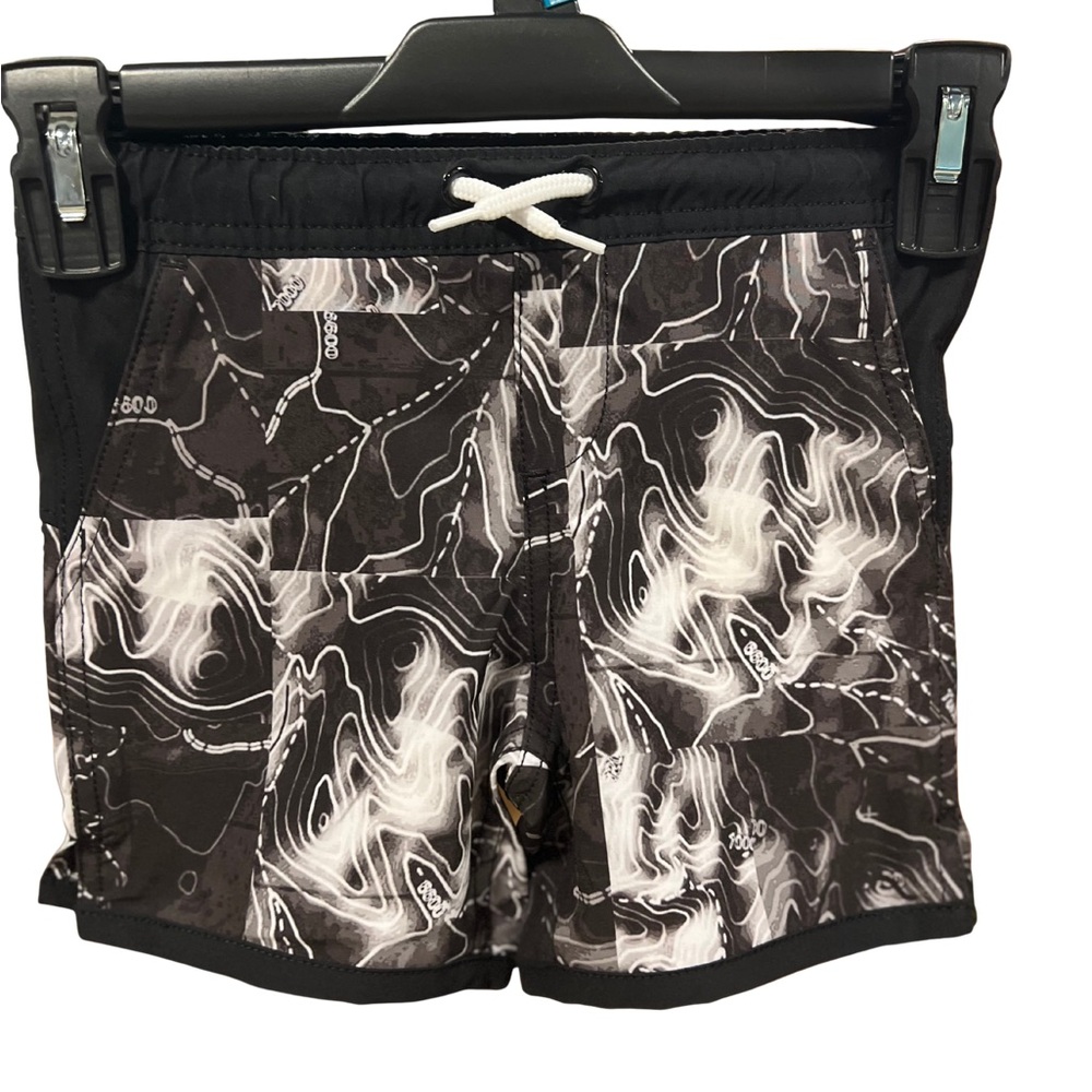 Lands End Boys youth Swim Trunks XXS Black Map Print